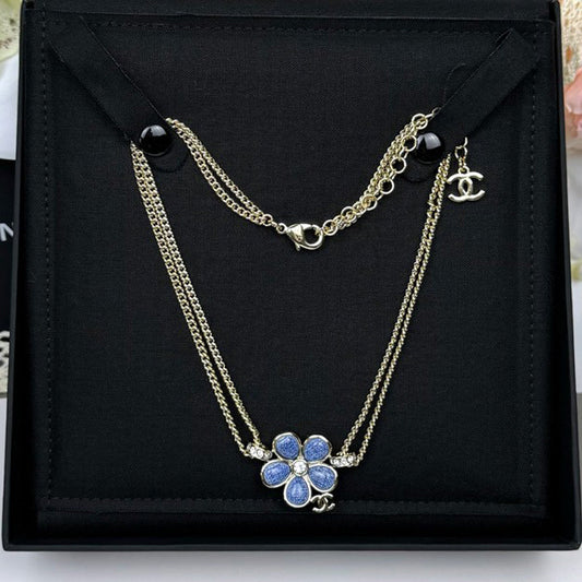 18K Chanel 26C Blue Flower Choker Necklace