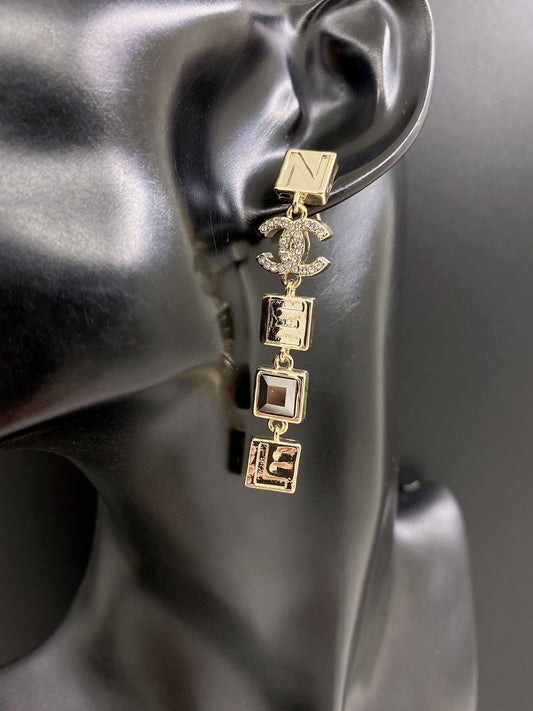 18K Chanel Crystals Long Earrings