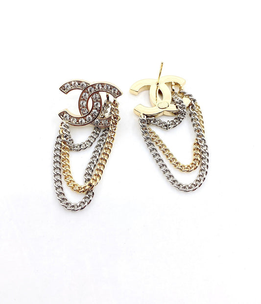 18K Chanel Chain Pendant Earrings