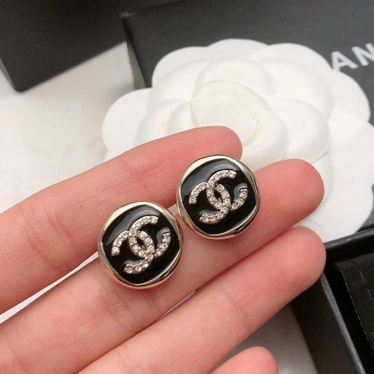18K Chanel Black & White Diamond Gold Earrings