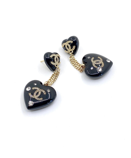 18K Chanel Heart Pendant Earrings
