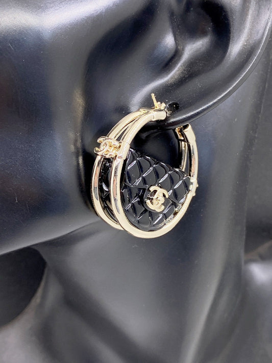 18K Chanel Black Bag Earrings