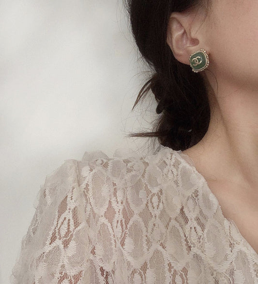 18K Chanel Green Square Earrings