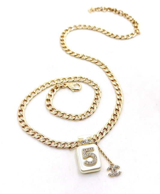 18K Chanel No.5 Perfume Pendant Chain Necklace