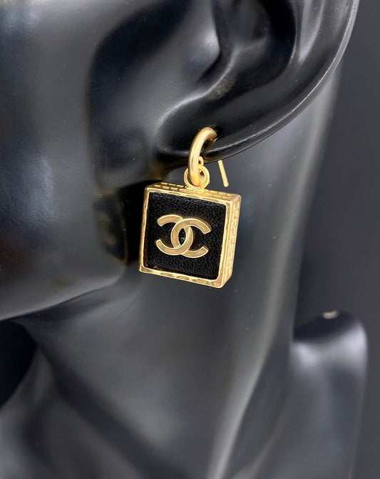 18K Chanel Black Bag Pendant Earrings