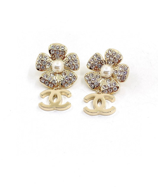 18K Chanel Flower Full Crystals Earrings
