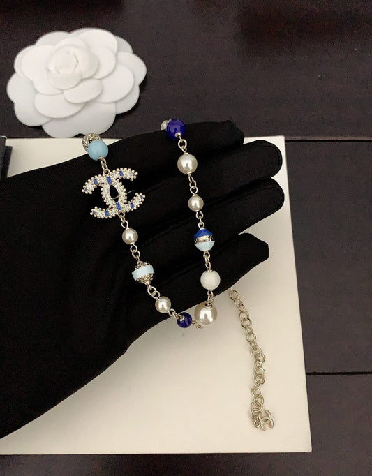 18K Chanel Blue & White Pearls Necklace
