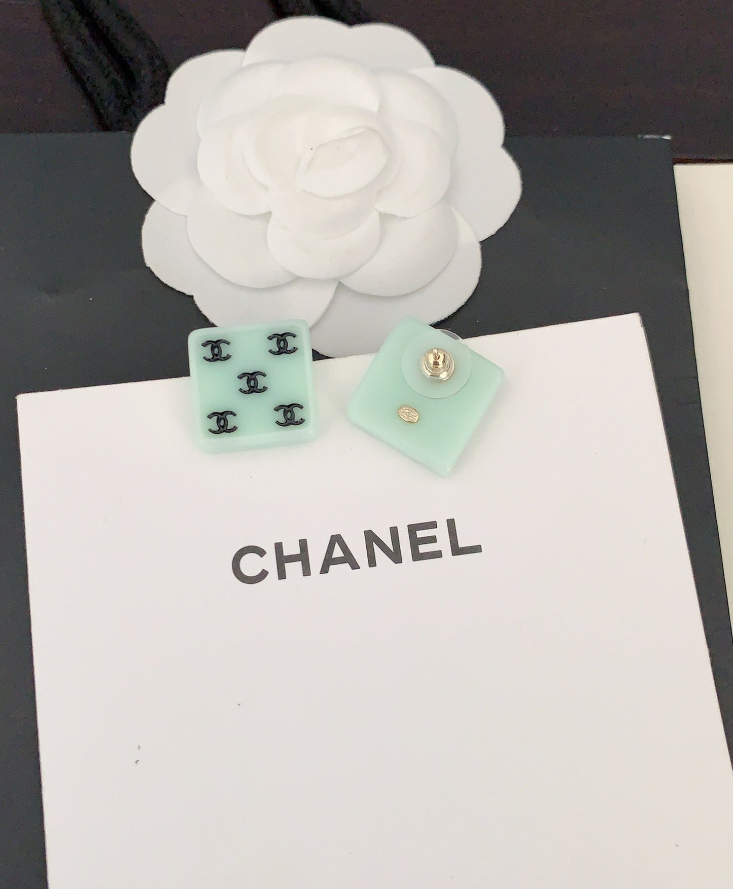 18K Chanel Green Resin Earrings