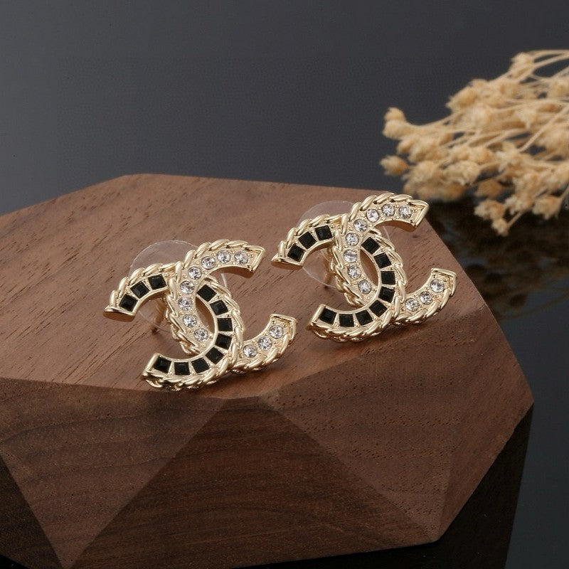 18K Chanel Crystal Leather Earrings