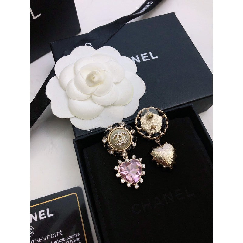 18K Chanel Heart Pink Crystal Earrings