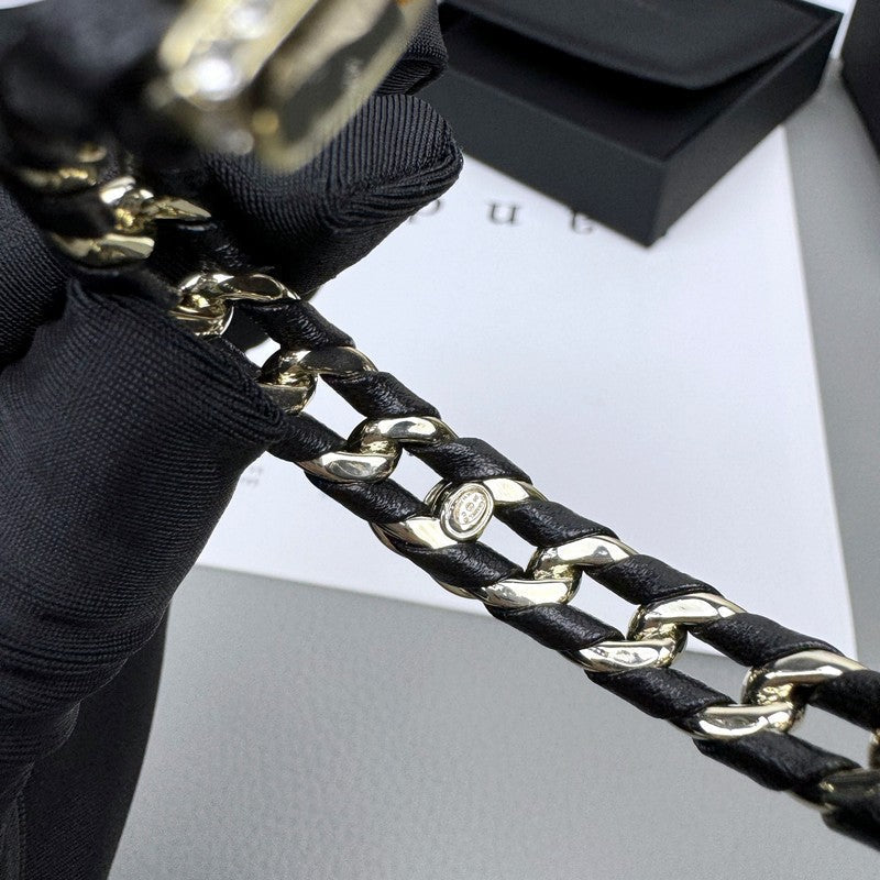 18K Chanel 26C Black Leather Cuff Bracelet