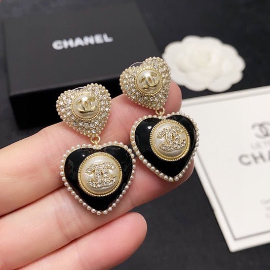 18K Chanel Black Heart Earrings