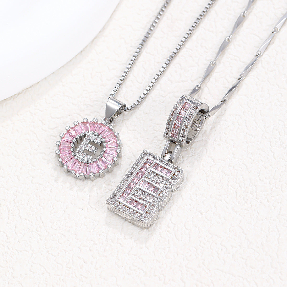 2-Pack Pink CZ Initial Necklaces