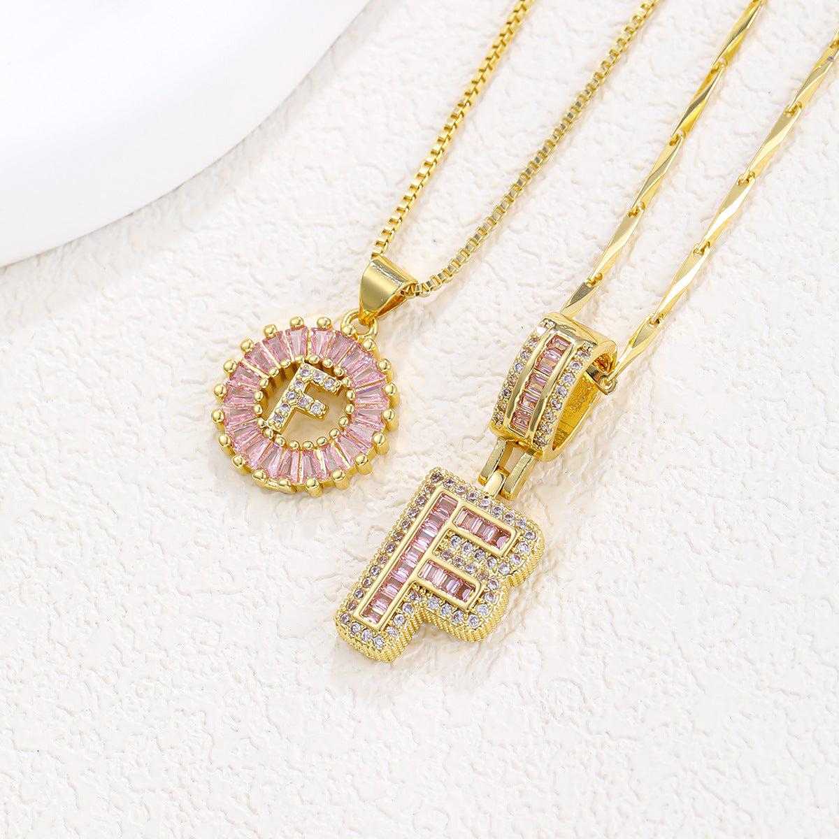 2-Pack Pink CZ Initial Necklaces