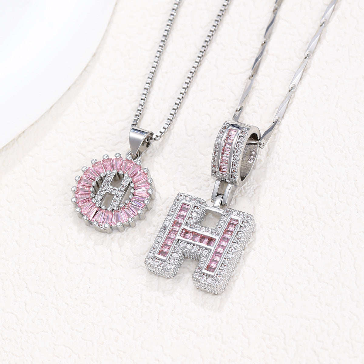 2-Pack Pink CZ Initial Necklaces
