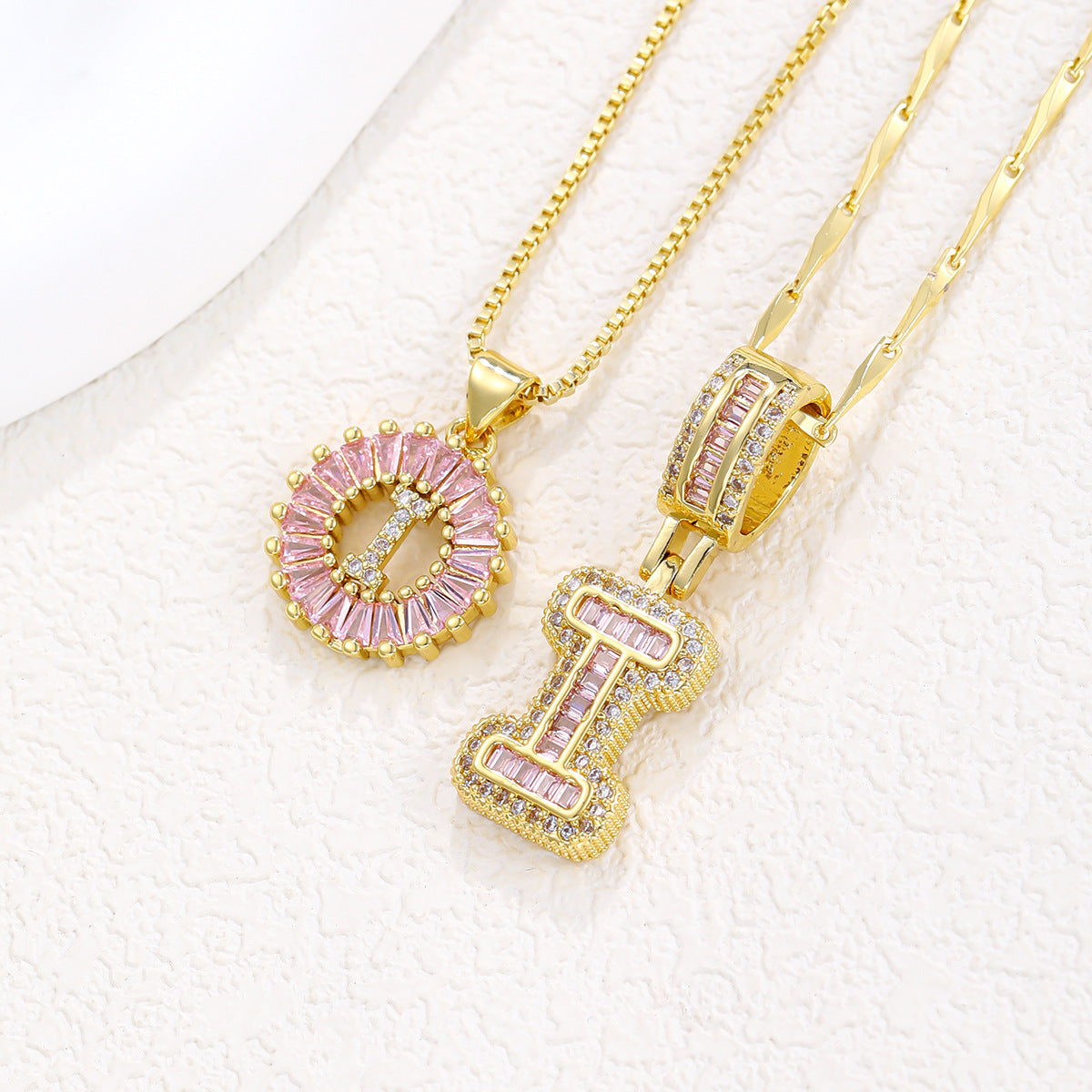 2-Pack Pink CZ Initial Necklaces