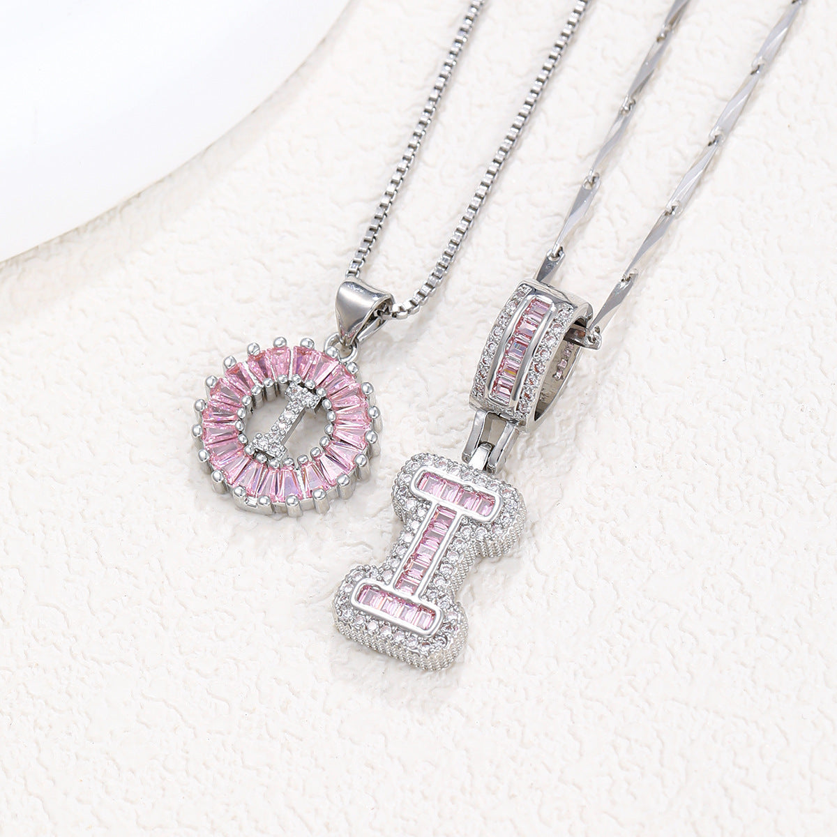 2-Pack Pink CZ Initial Necklaces