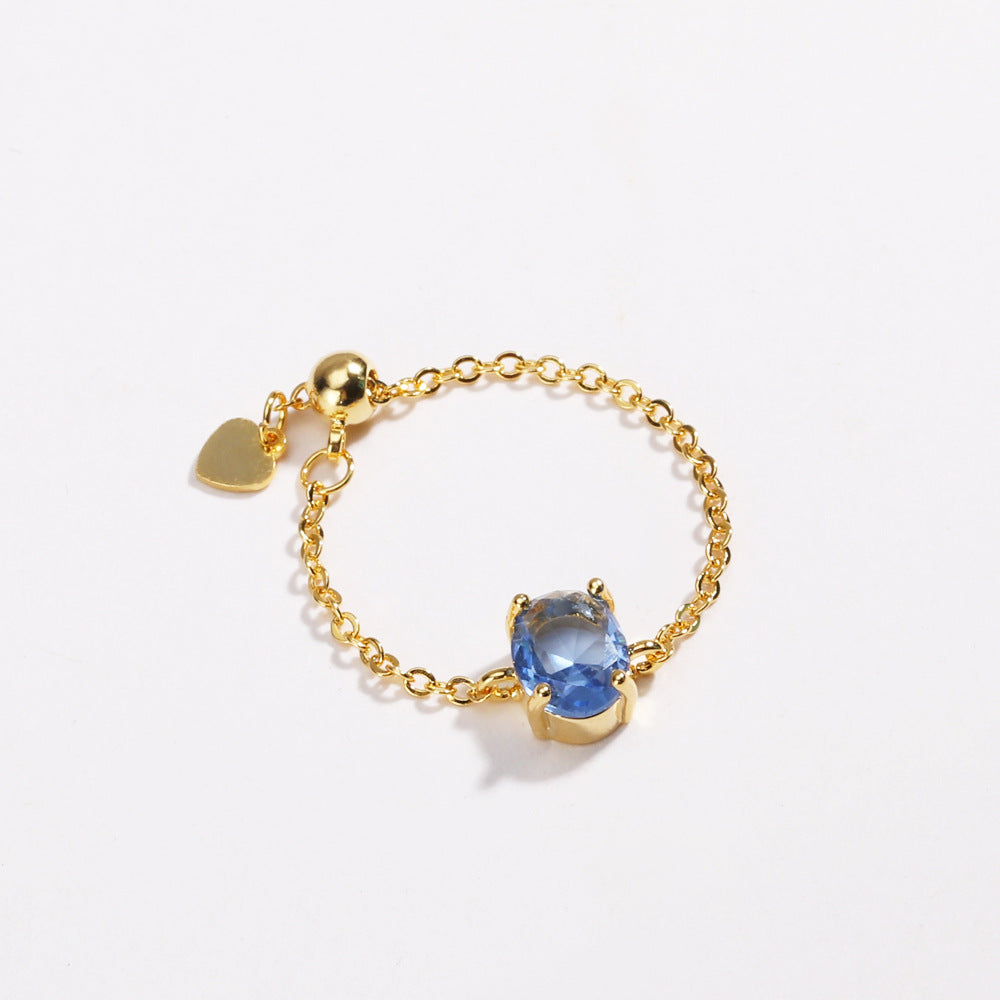 Adjustable Oval Colorful CZ Chain Slider Ring