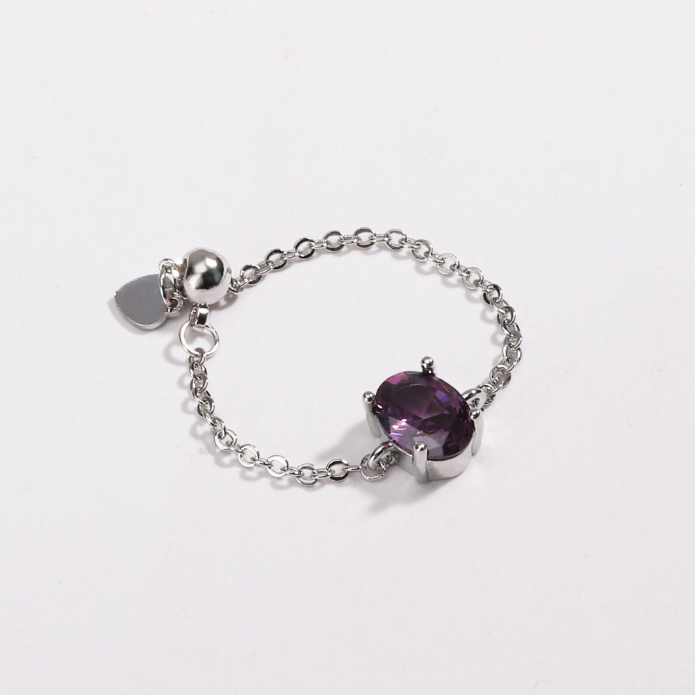 Adjustable Oval Colorful CZ Chain Slider Ring
