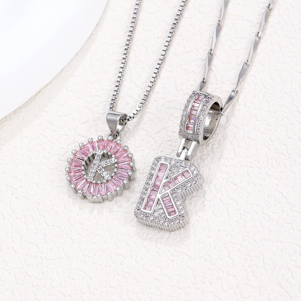 2-Pack Pink CZ Initial Necklaces