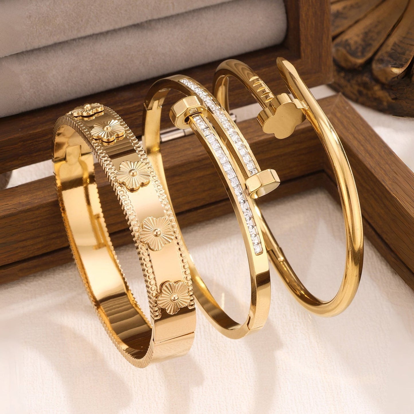 Waterproof & Tarnish-Free 3-Piece Stackable Bangle Set