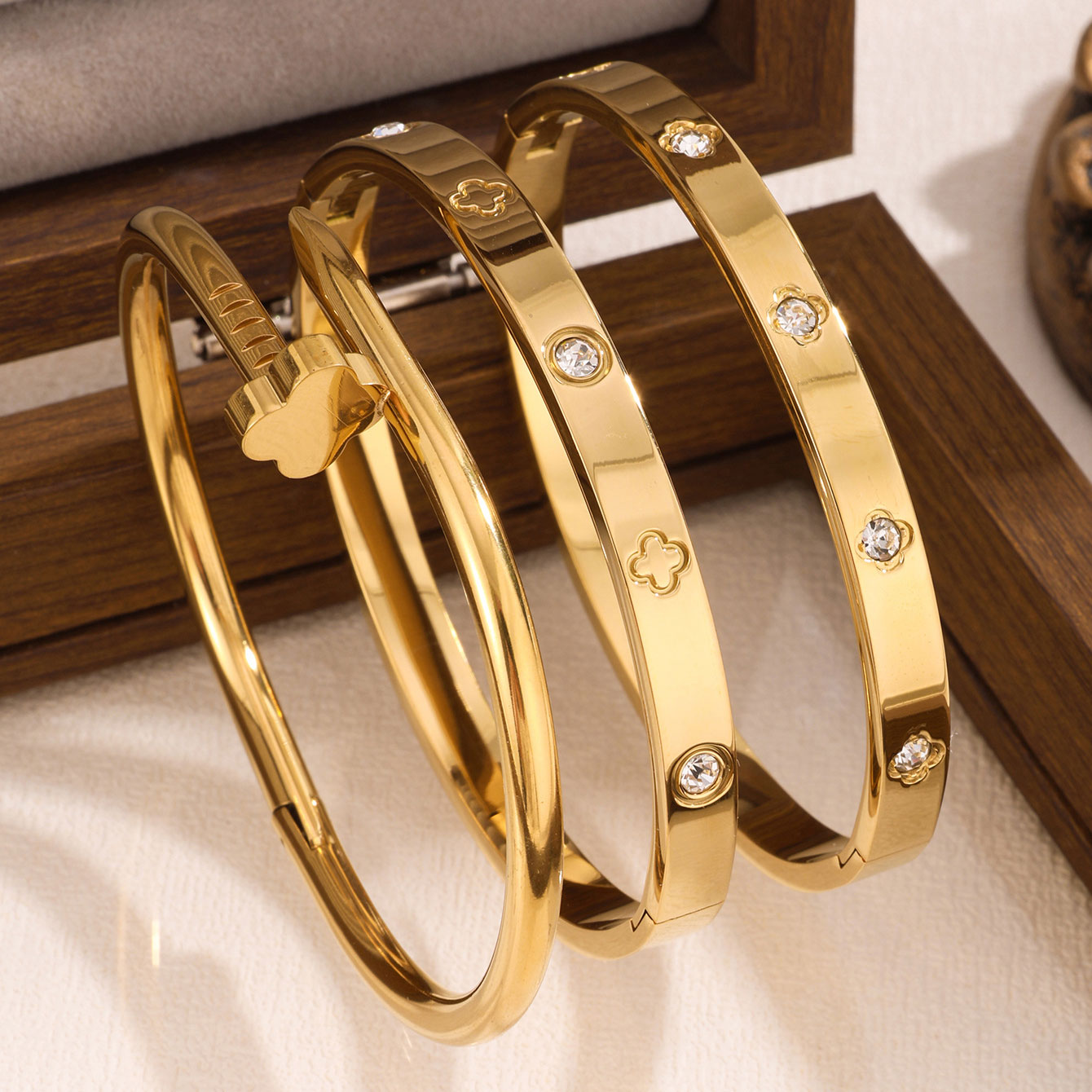 Waterproof & Tarnish-Free 3-Piece Stackable Bangle Set