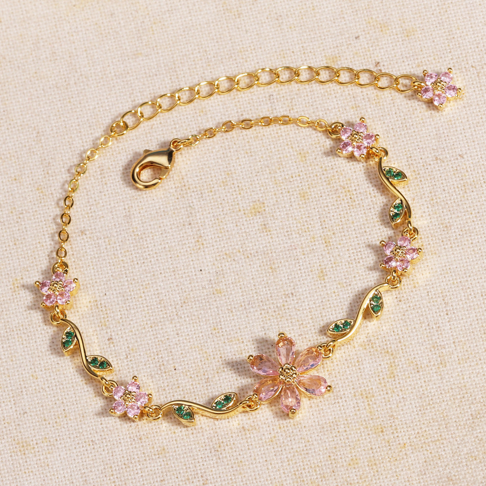 Sweet Pink Blossom Crystal Bracelet