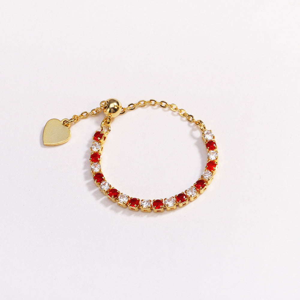 Adjustable Square Colorful CZ Tennis Chain Slider Ring