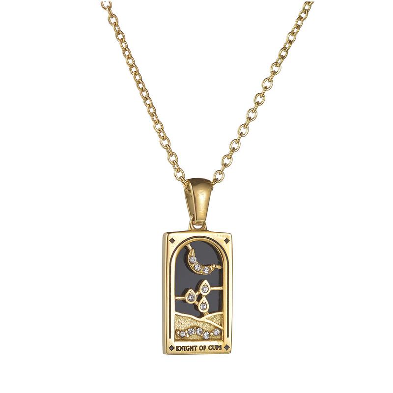 Square Tarot Enamel Titanium Steel Necklace