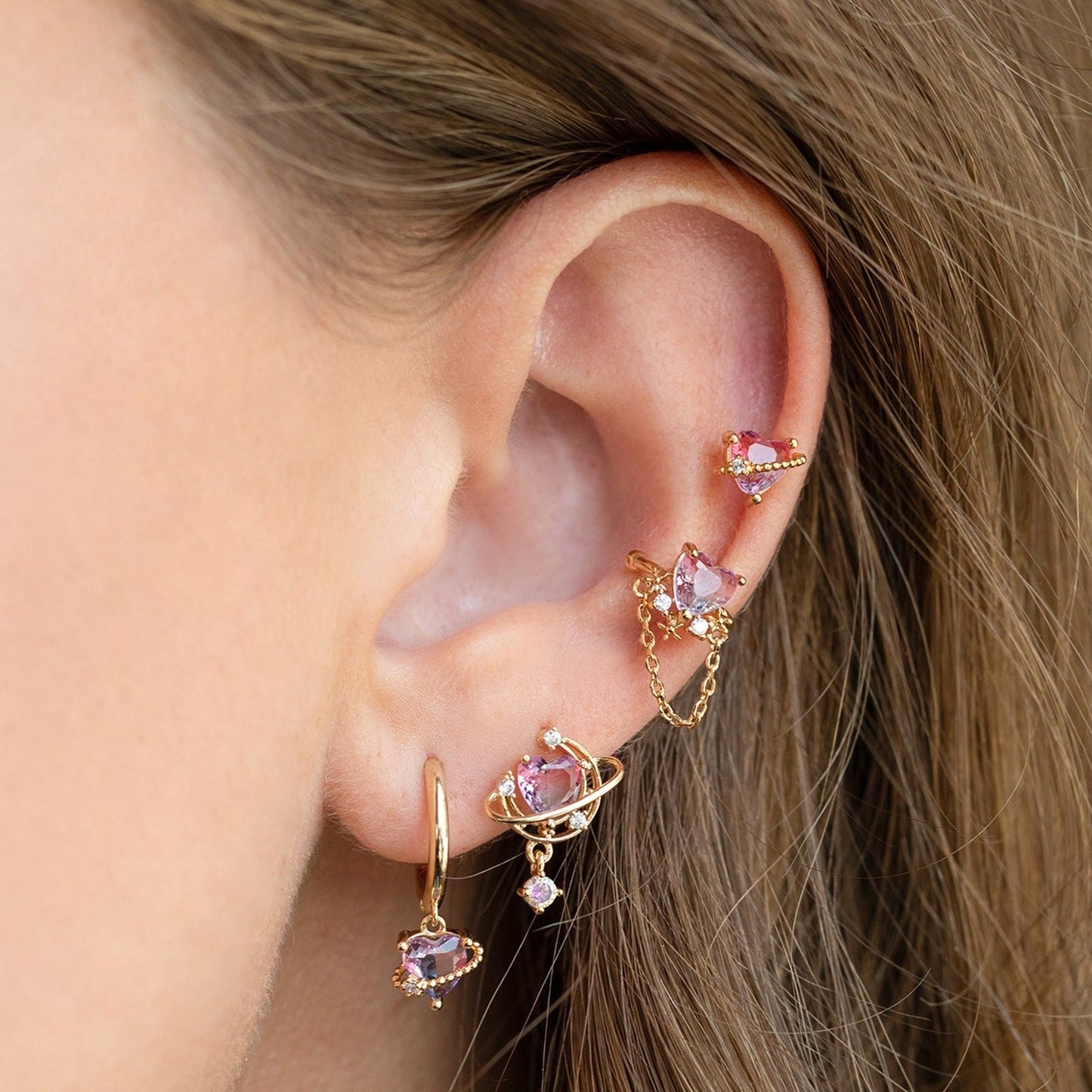 Sweet 4-Piece Pink Heart Earrings Set