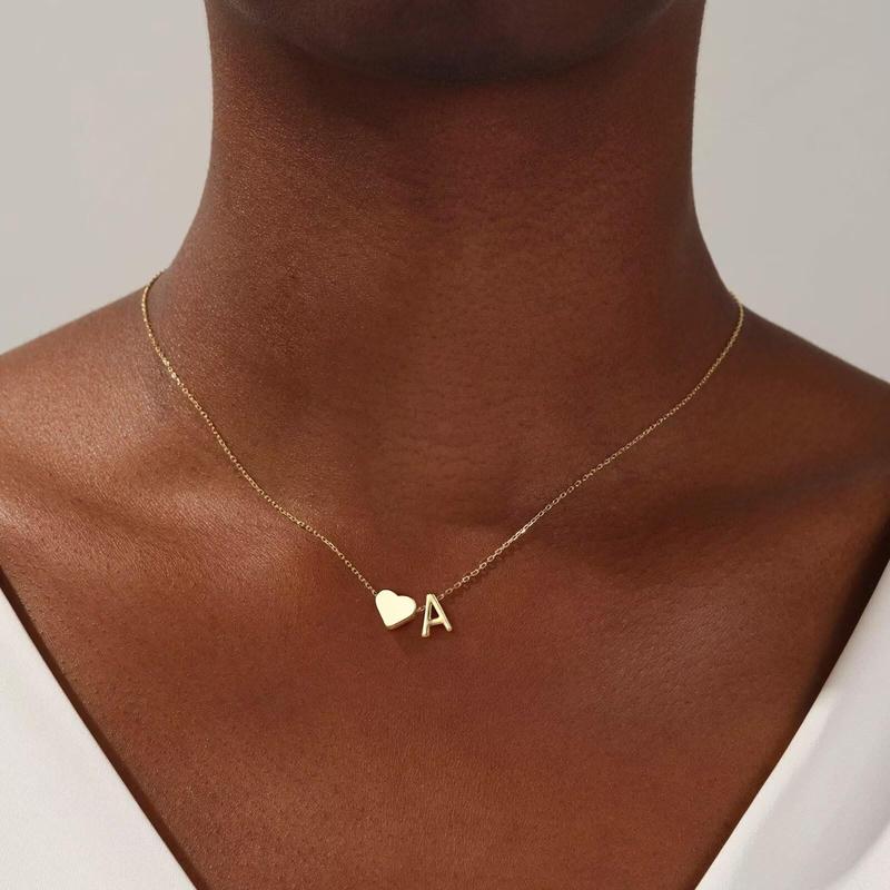 Tiny Heart Initial Necklace ¨C A¨CZ Letters