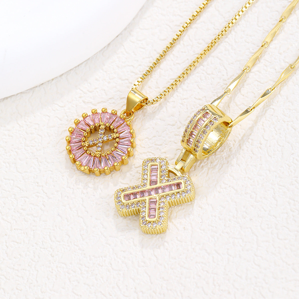 2-Pack Pink CZ Initial Necklaces