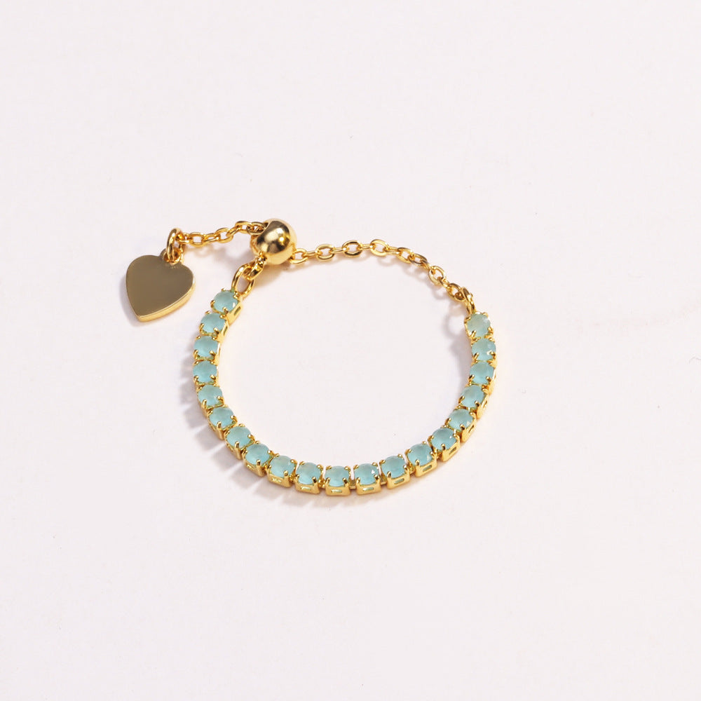 Adjustable Square Colorful CZ Tennis Chain Slider Ring