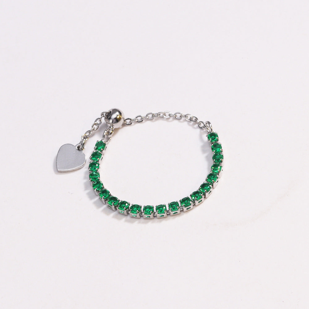 Adjustable Square Colorful CZ Tennis Chain Slider Ring