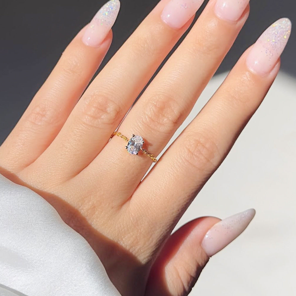 Adjustable Oval Colorful CZ Chain Slider Ring