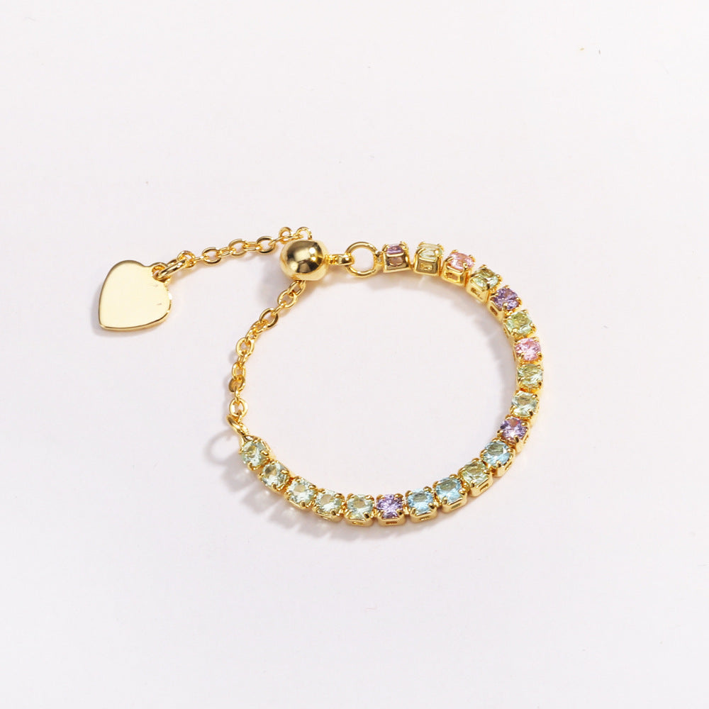 Adjustable Square Colorful CZ Tennis Chain Slider Ring
