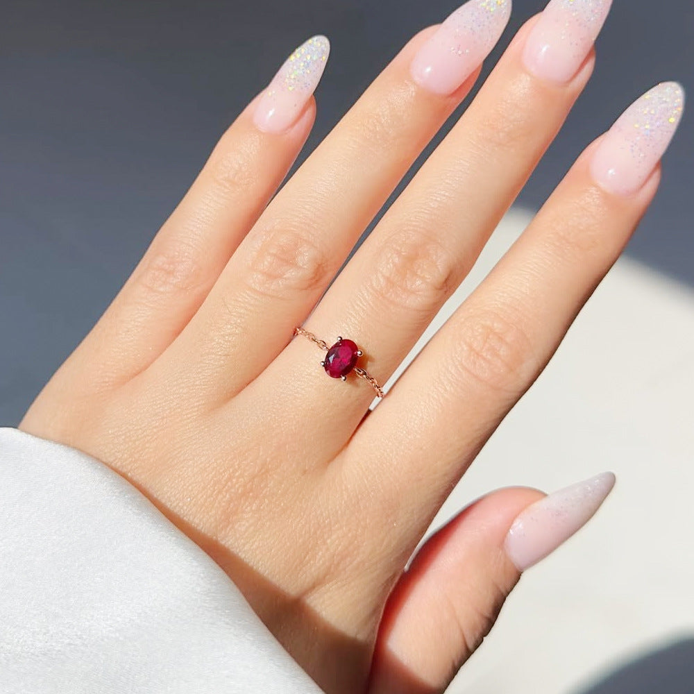 Adjustable Oval Colorful CZ Chain Slider Ring