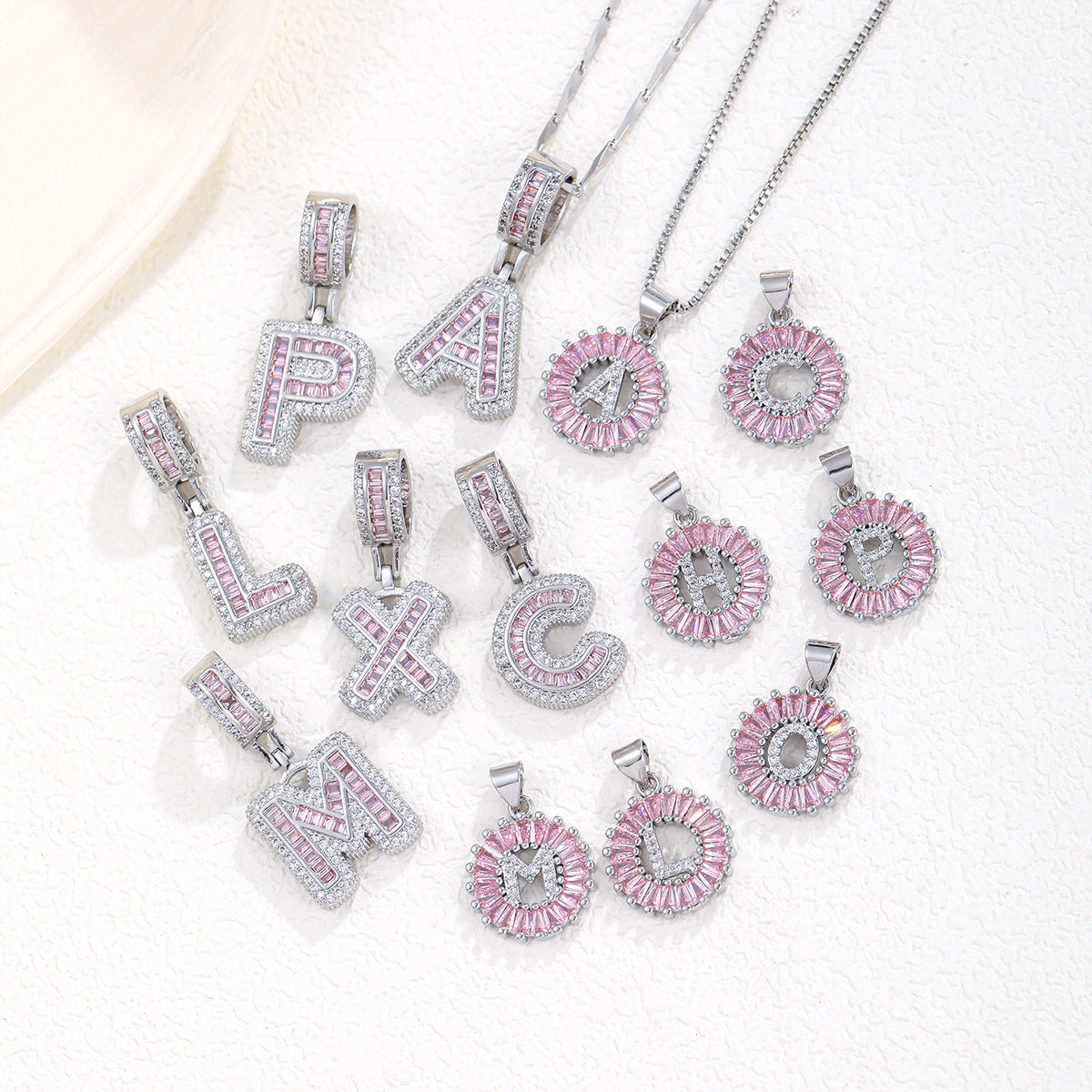 2-Pack Pink CZ Initial Necklaces