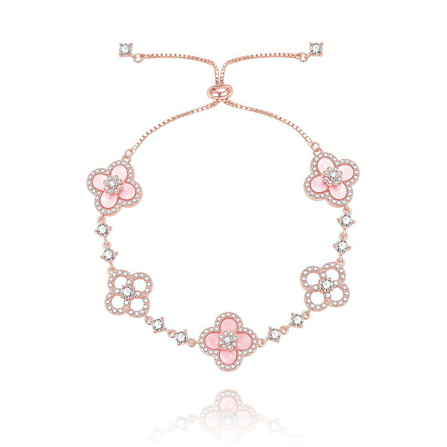 Dainty Pink Clover Lucky Jewelry Set