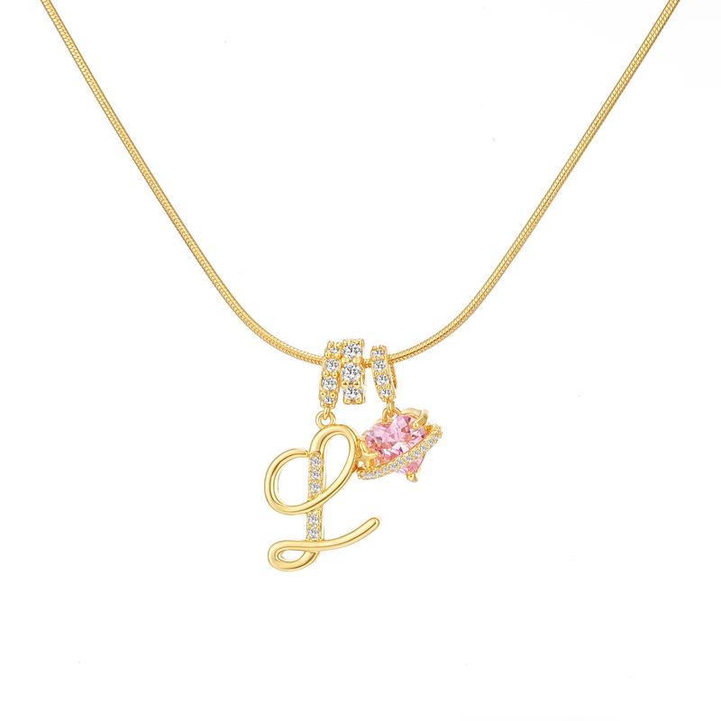 Initial & Heart Zircon Necklace ¨C Gold