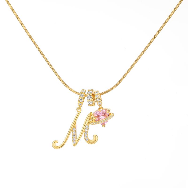 Initial & Heart Zircon Necklace ¨C Gold