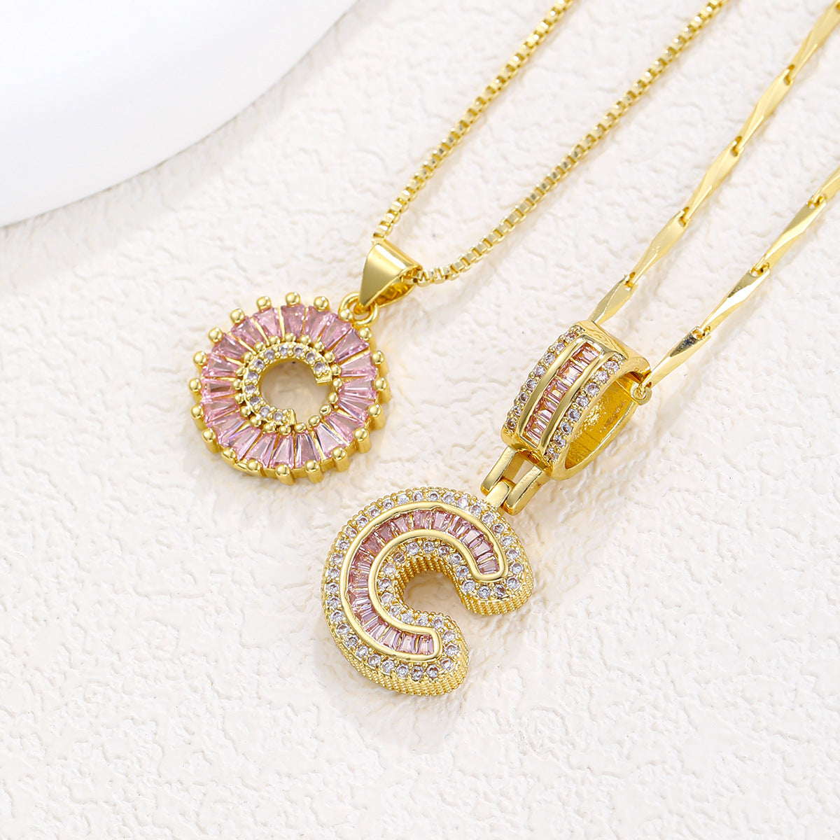 2-Pack Pink CZ Initial Necklaces