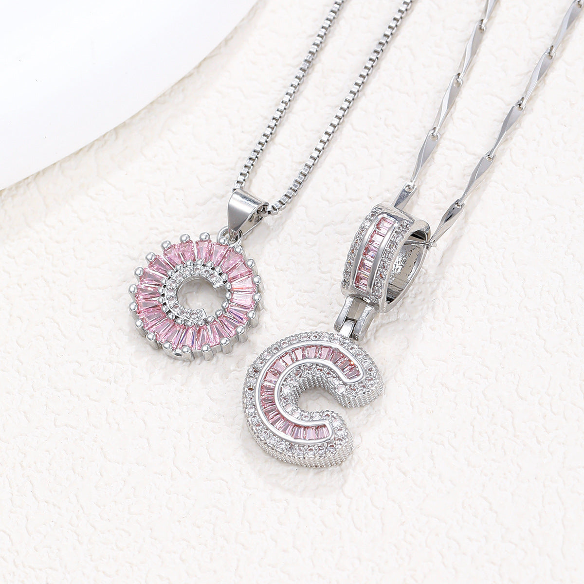 2-Pack Pink CZ Initial Necklaces