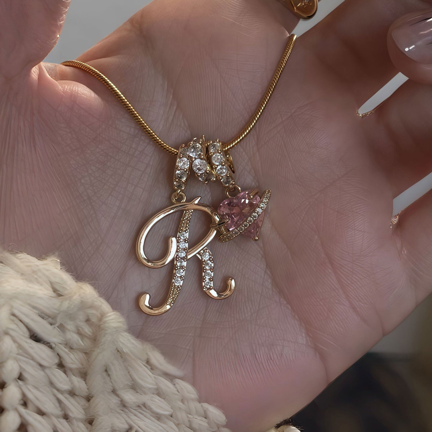 Initial & Heart Zircon Necklace ¨C Gold