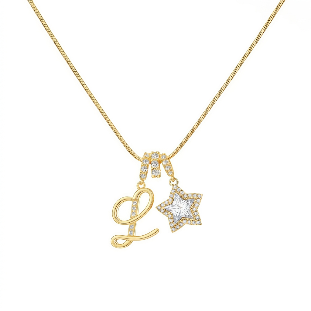 Initial & Star Pendant Necklace ¨C Waterproof & Tarnish-Free