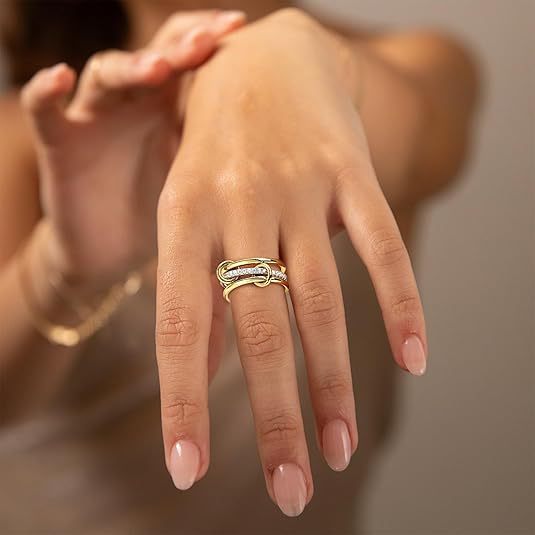 Triple Interlocking Gold Zircon Stackable Ring