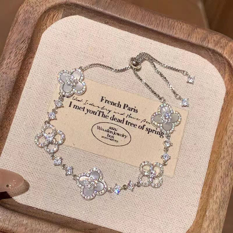 Dainty Pink Clover Lucky Jewelry Set