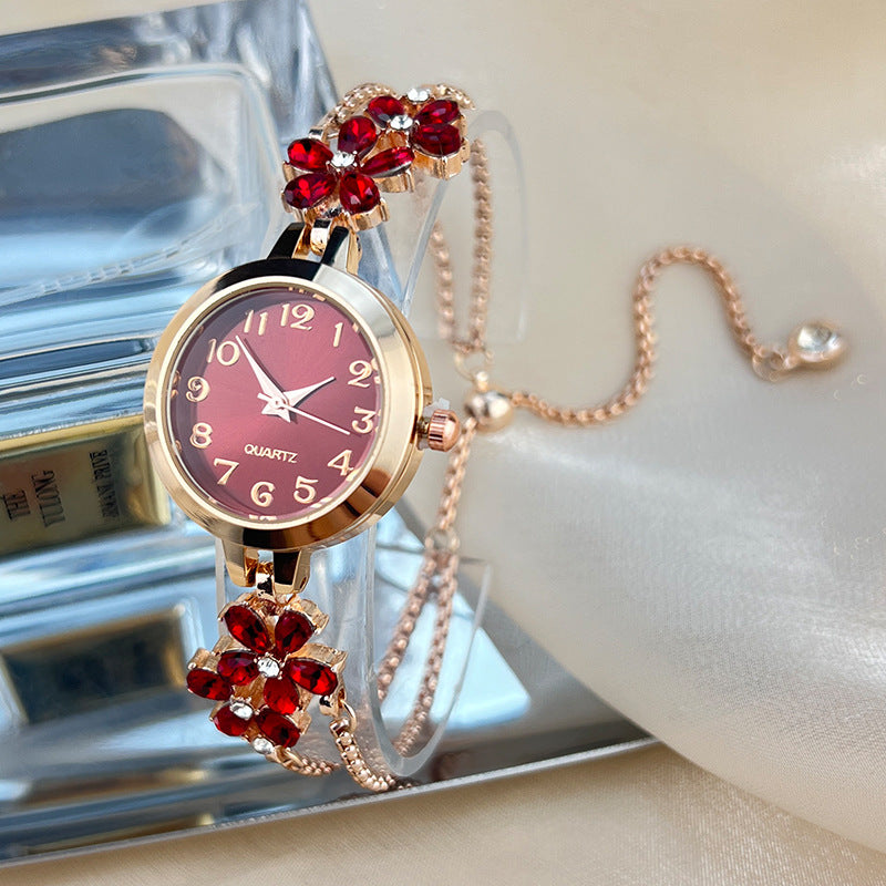 Elegant Crystal Floral Bracelet Watch