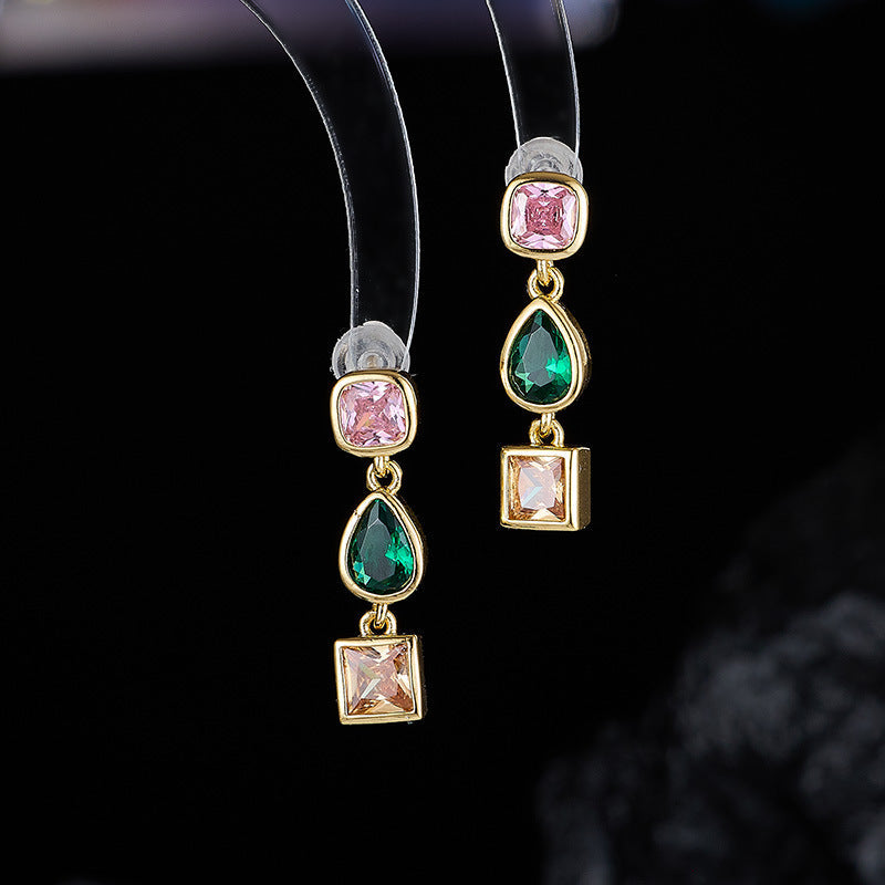 Colorful Geometric Crystal Zirconia Necklace