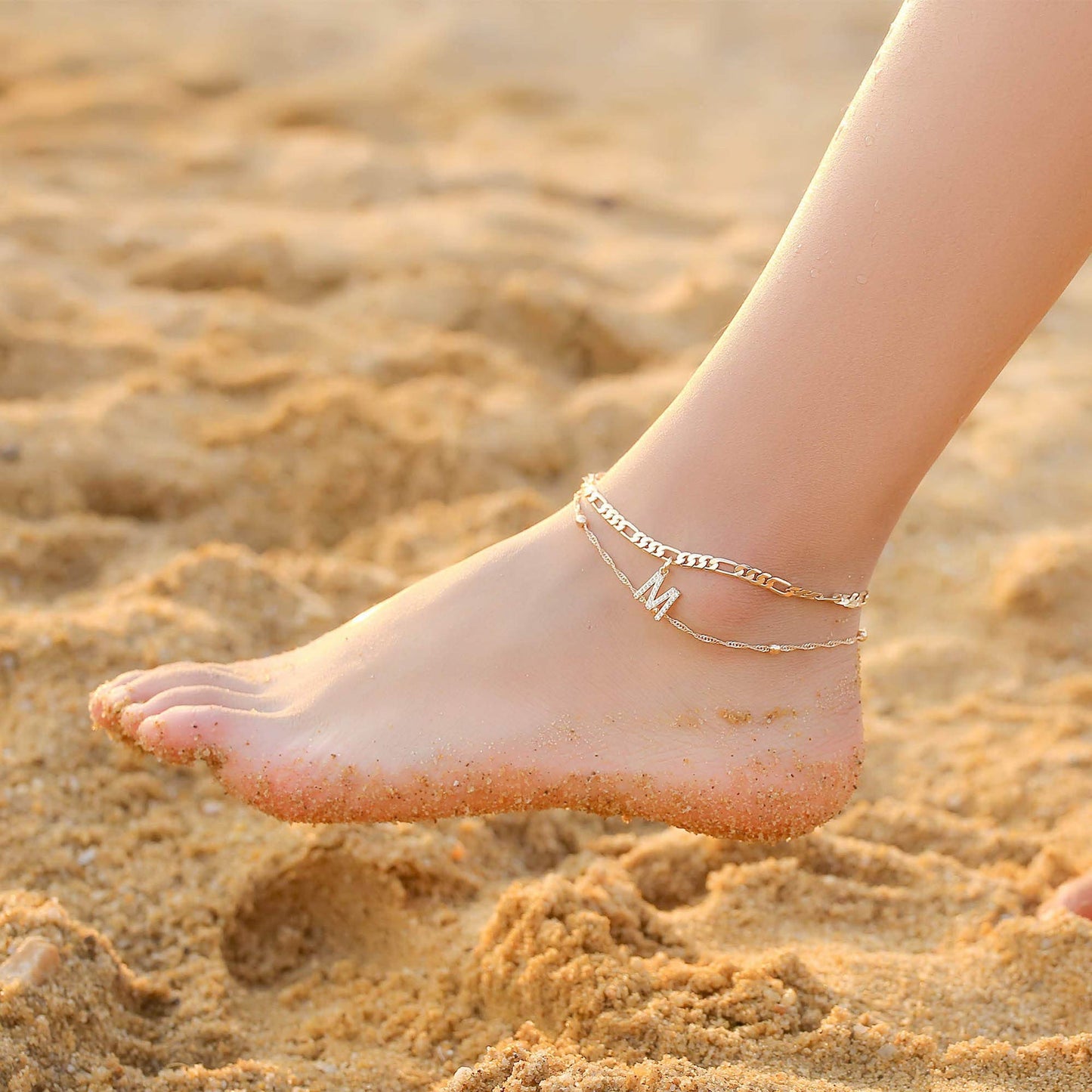 Waterproof & Tarnish-Free Beaded Initial Anklet